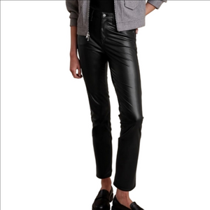 NWT Banana Republic Factory Black Vegan Leather High Rise Slim Straight Pant